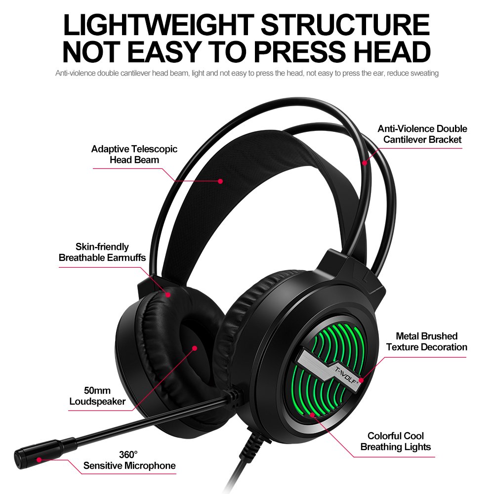 New Gadgets 2024 H130 Earphone with Microphone LED Colorful Lights headphone Work for Laptop Computer Tablet Gamer