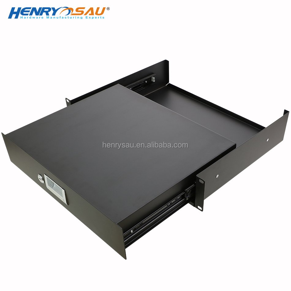 Adjustable Universal Rack Mount 14" DJ Lockable Deep 1U Drawer with Key Storage Rack Drawer for Server Cabinet Case Server Rack