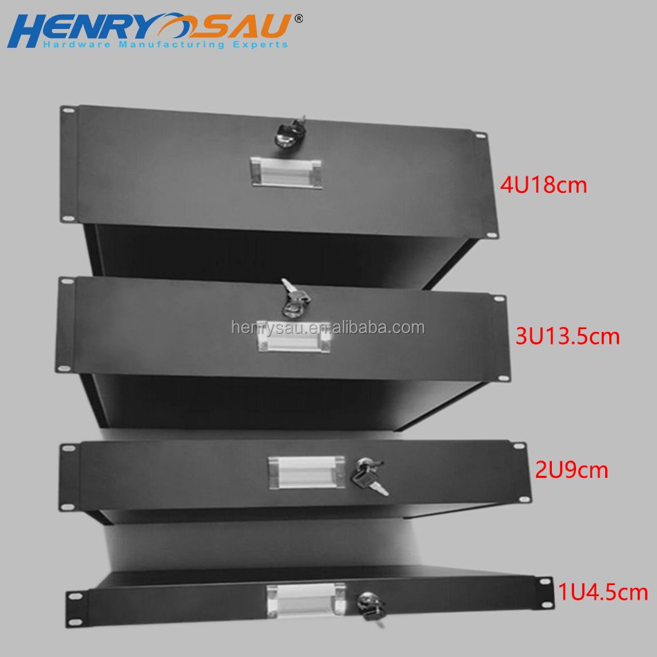 Adjustable Universal Rack Mount 14" DJ Lockable Deep 1U Drawer with Key Storage Rack Drawer for Server Cabinet Case Server Rack