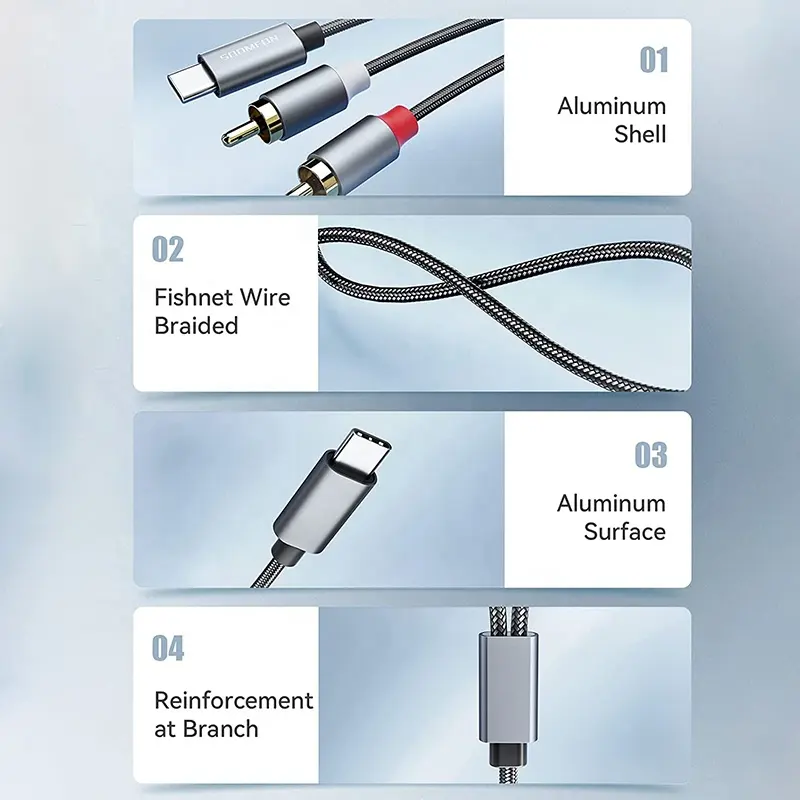 1 in 2 Out USB C Type C Type-C to Male 2 RCA Dual RCA Audio Stereo Cable 2RCA Aux Cord Y Splitter Converter Speaker Amplifier ZF