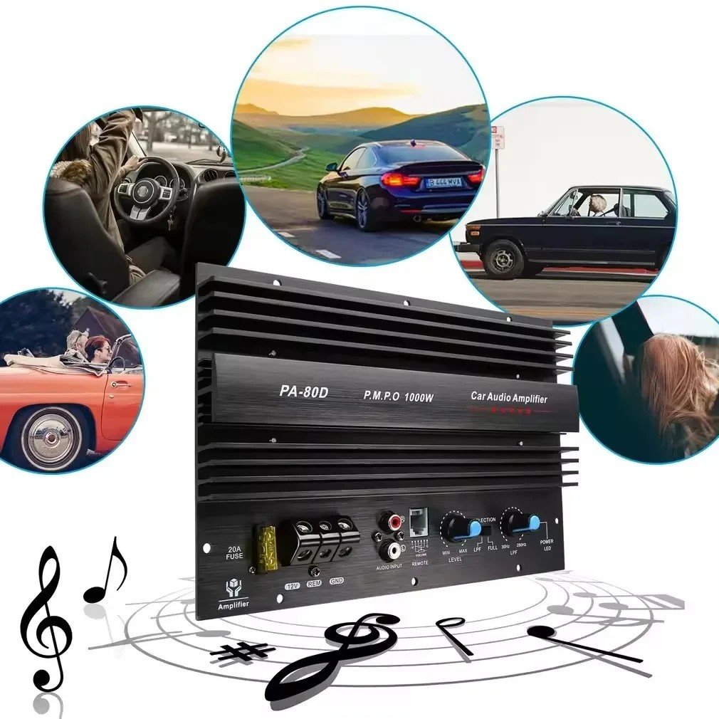 PA-80D 12V Universal 1000W Amplifier Board Mono Car Audio Power Amplifiers Powerful Bass Subwoofers Sound Amplify for Car Modi