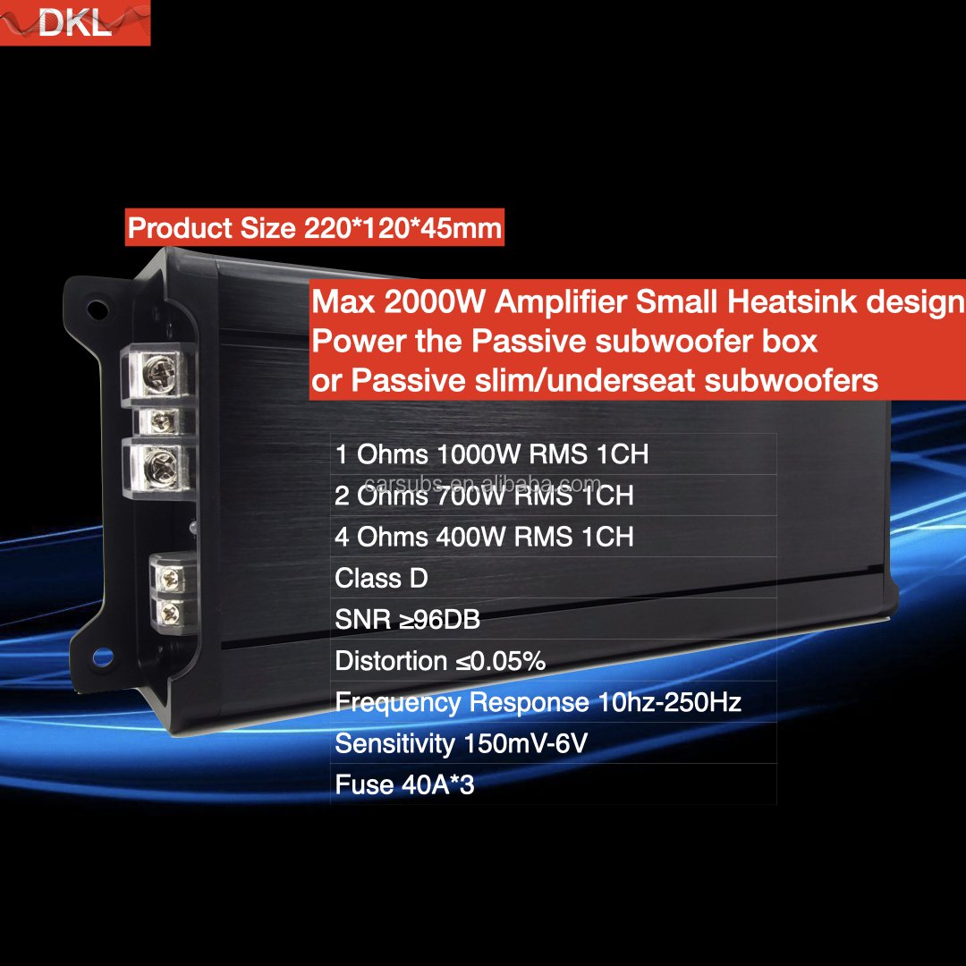 Car Stereo Mono Amplifier RMS 1000W 1D Strong Bass Subwoofer Amplifier Peak 2000W Max 1ohm Class D Car Amplifier Monoblock