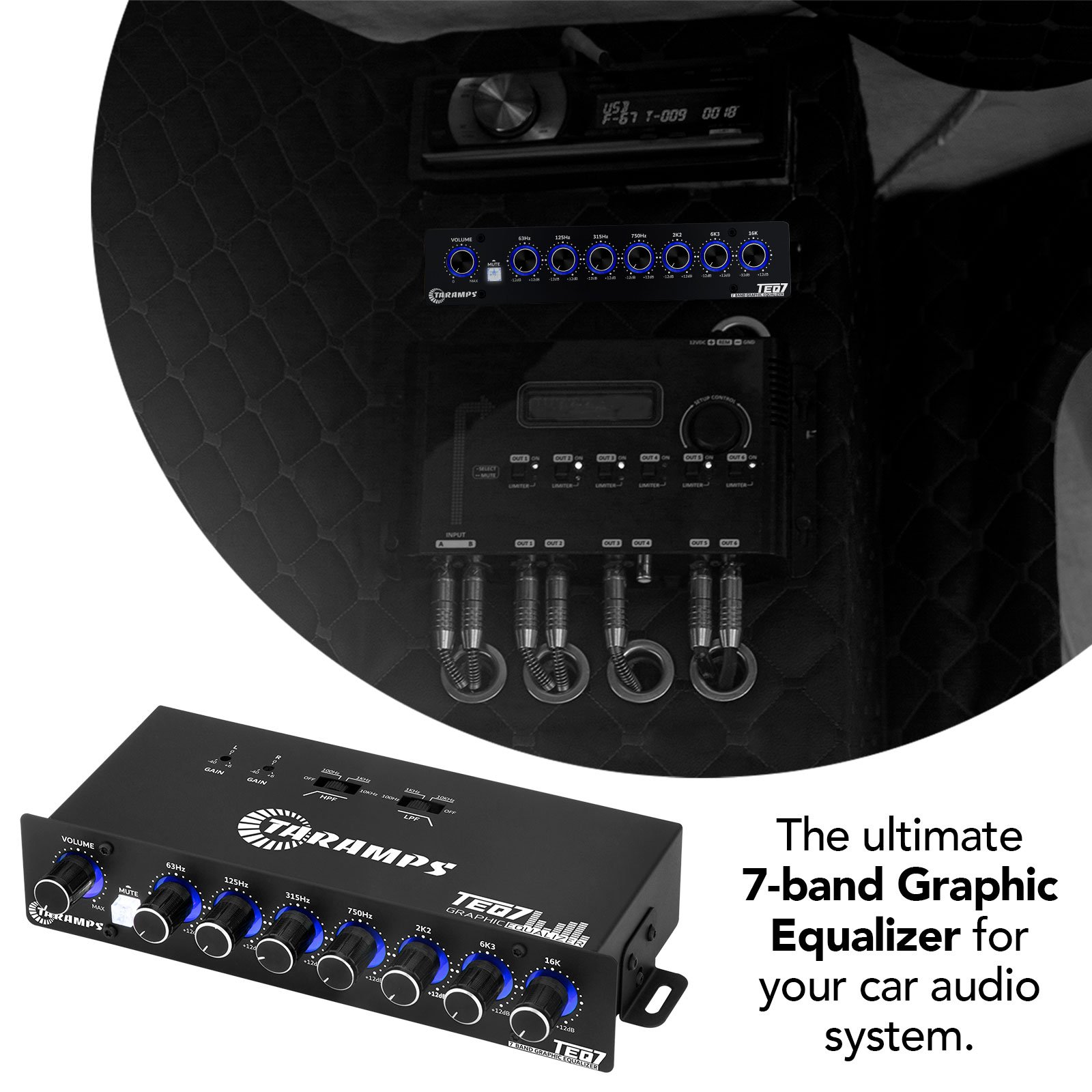 Taramps TEQ 7 Stereo 7-Band Graphic Equalizer RCA Input 2 Channels HPF and LPF Filters Mute Function Car Audio Equalizer EQ