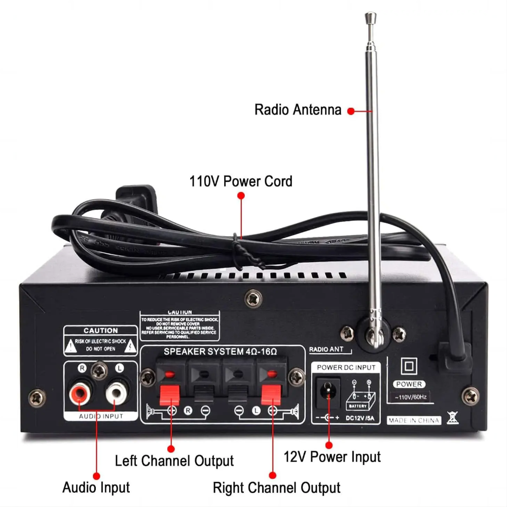 Small Digital Power Amplifier Hi-Fi Stereo Audio Amplifier MP3 FM Wireless BT Karaoke Mic 2.1 Bass Speaker Car Amplifier