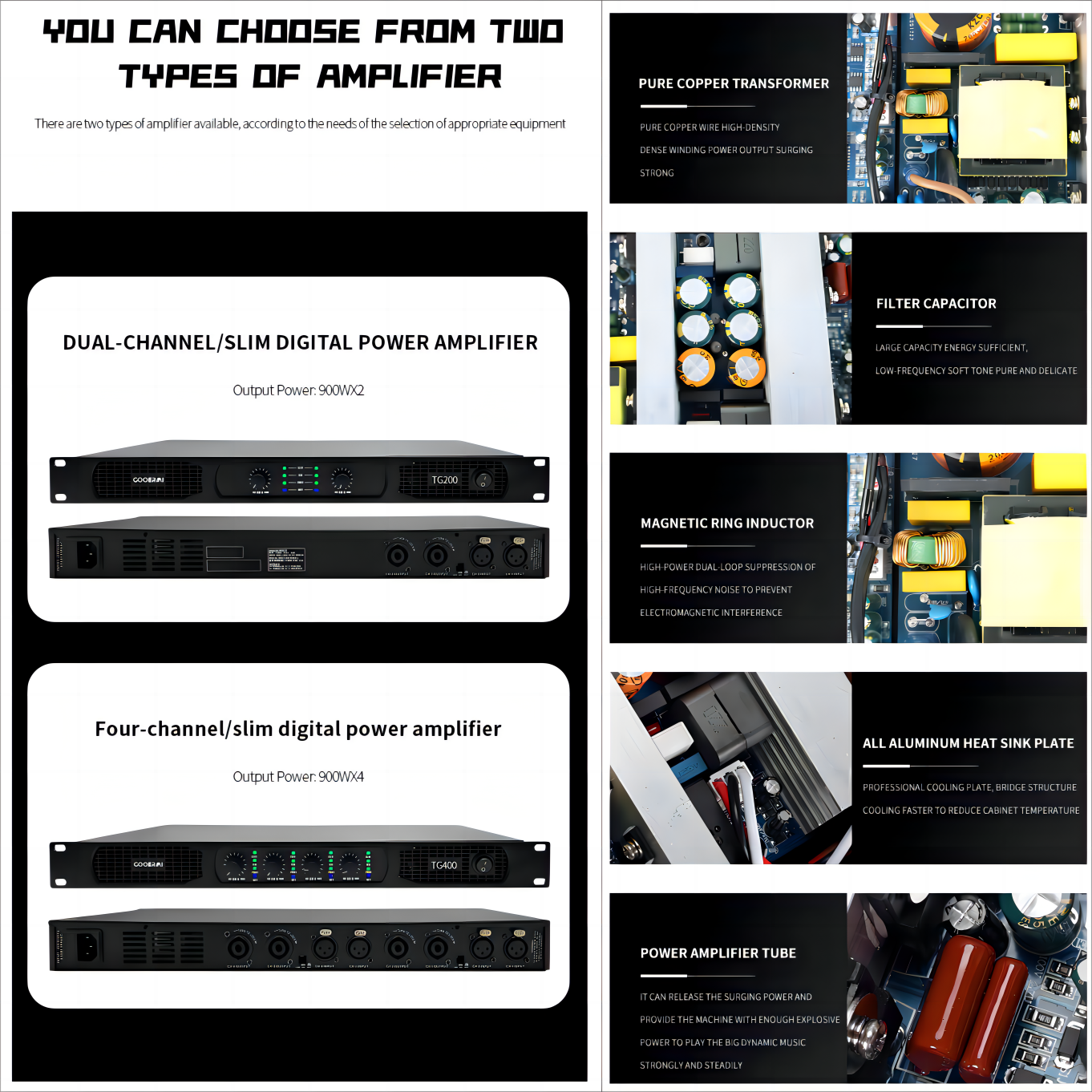 Demao TG200 High Quality 900Watt *2 Channel Digital Audio Power Amplifier 1U Digital Amplifier for Outdoor Stage Performance