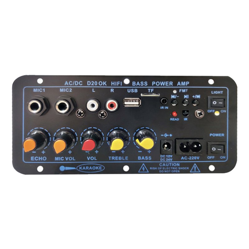 Digital Stereo Amplifier Board Subwoofer Dual Microphone Karaoke Amplifiers Speaker Music Player AC 220V 12V 24V for 8-12 Inch