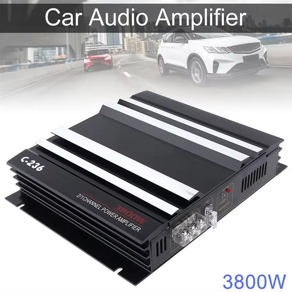 3800 W Car Amplifier 2 Channel Black Aluminum Alloy High Power Car Stereo Audio Power Amplifier for Car Subwoofer Durable