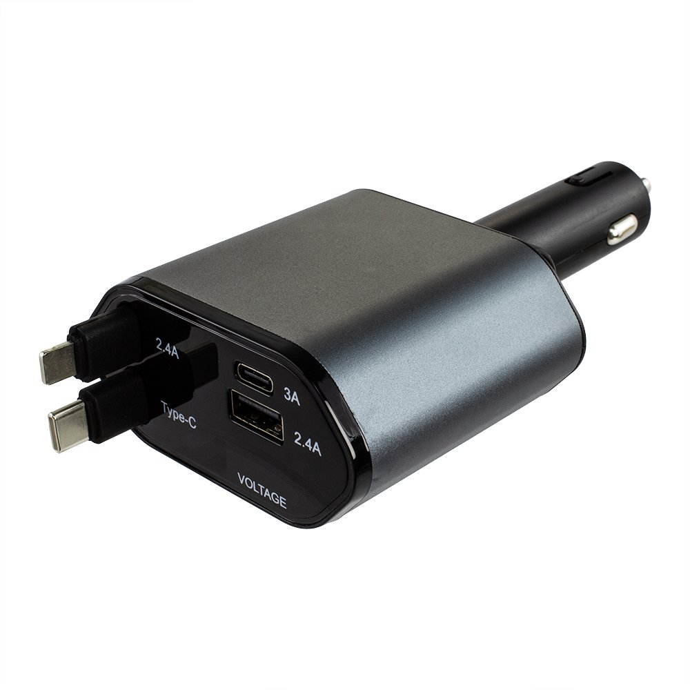 New Product 100W Fast Car Charging 4 in 1 Car Lighter Usb Port Universal Retractable Car Charging Adapter with Cable