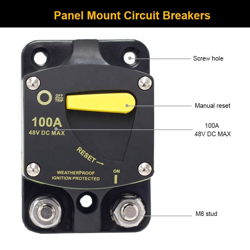30A 50A 60A 80A 100A 150A 200A 250A 300A AMP Circuit Breaker Fuse Reset 12-48V DC Car Audio Amplifier Breaker Waterproof