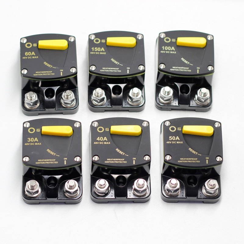 30A 50A 60A 80A 100A 150A 200A 250A 300A AMP Circuit Breaker Fuse Reset 12-48V DC Car Audio Amplifier Breaker Waterproof