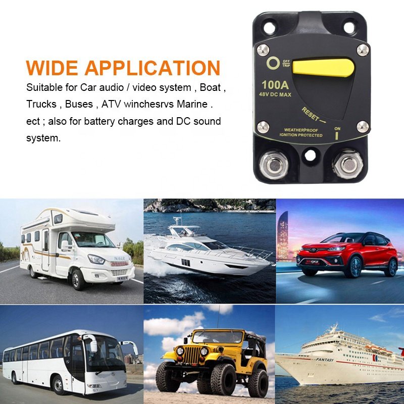 30A 50A 60A 80A 100A 150A 200A 250A 300A AMP Circuit Breaker Fuse Reset 12-48V DC Car Audio Amplifier Breaker Waterproof