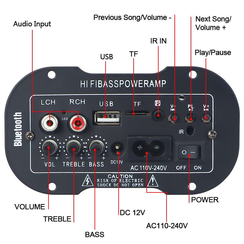 VIRE Mini Amplifier Receiver Outdoor Audio Sound Module Professional 15W Car Bluetooth Amplifier Board Subwoofer Power Amplifier