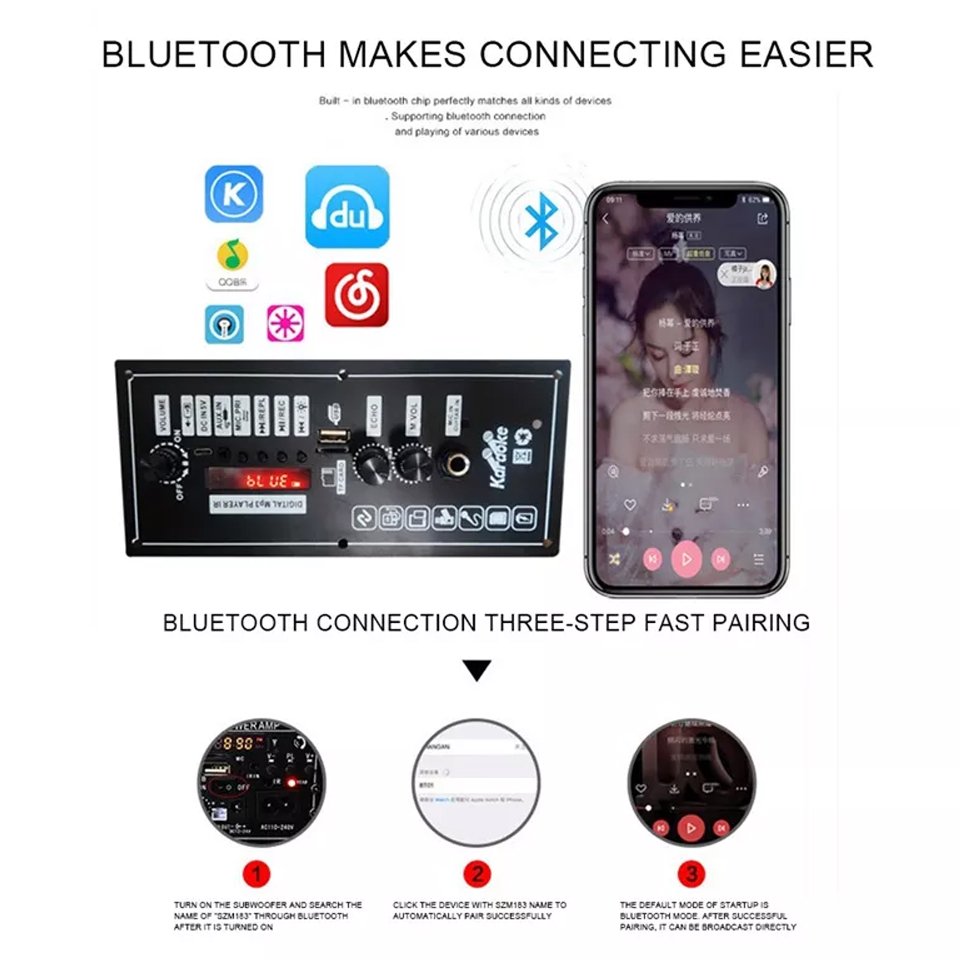 PINYU 3.7V-803-1 Amplifier Board Square Dance Speaker Amplifier Car Subwoofer Support BT AUX TF-Card U-Disk Recording 5-8