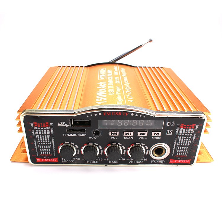 OEM Hifi Stereo Sound 12v Amplifiers 4 Channel Power Amplifier Led Audio Mode Digital Display with Usd Tf Fm Wireless BT Mic