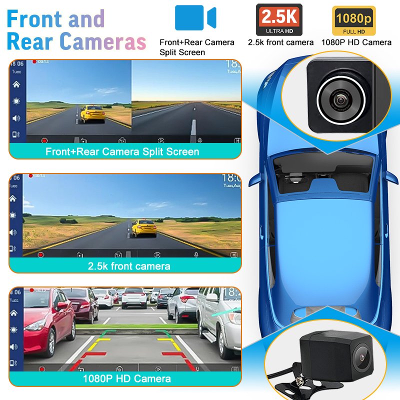 10.26 Inch Portable Carplay DVR Dual Recorder Car Dual Lens Front & Rear Camera Dash Cam With Wireless Carplay for Apple