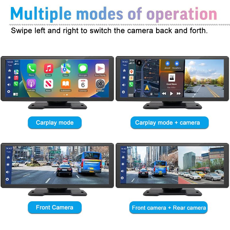 10.26 Inch Portable Carplay DVR Dual Recorder Car Dual Lens Front & Rear Camera Dash Cam With Wireless Carplay for Apple