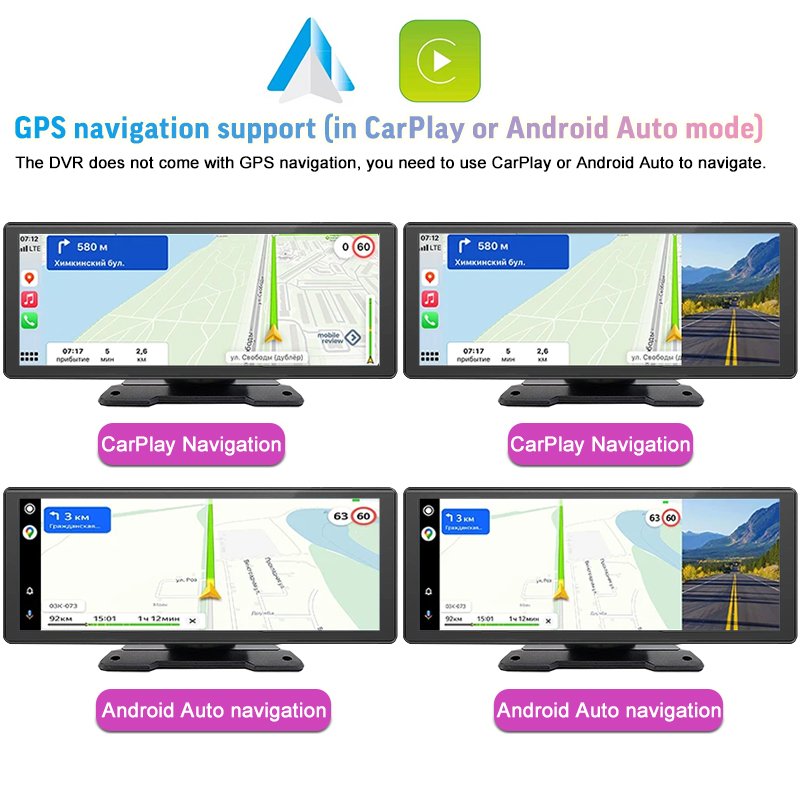 10.26 Inch Portable Carplay DVR Dual Recorder Car Dual Lens Front & Rear Camera Dash Cam With Wireless Carplay for Apple