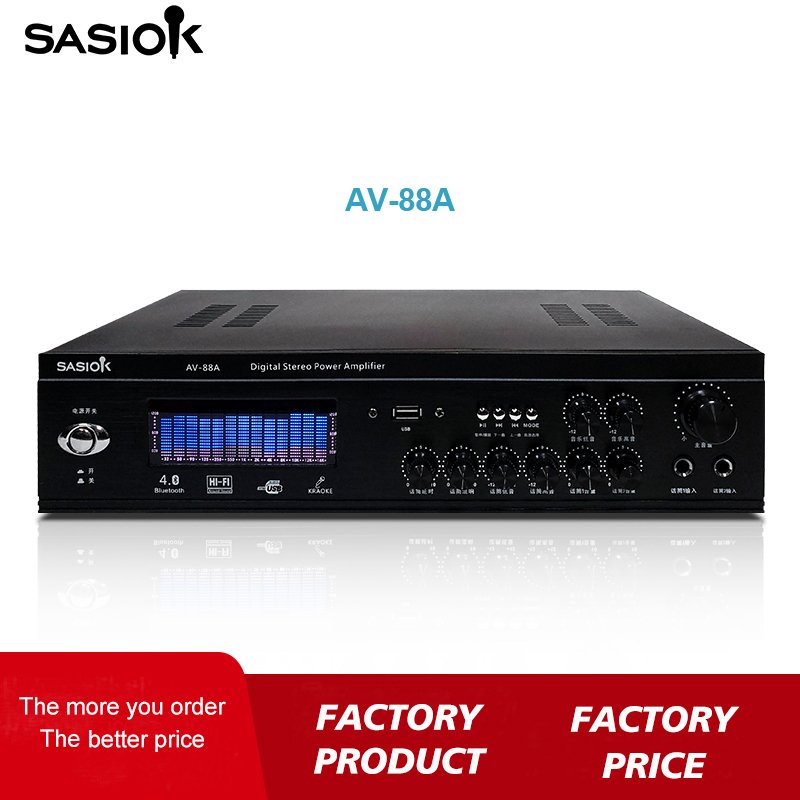 AV-88A Stereo HIFI Around Sound Home Theater Professional Karaoke Amplifier with BT/USB/SD/AUX/FM Radio Functions.