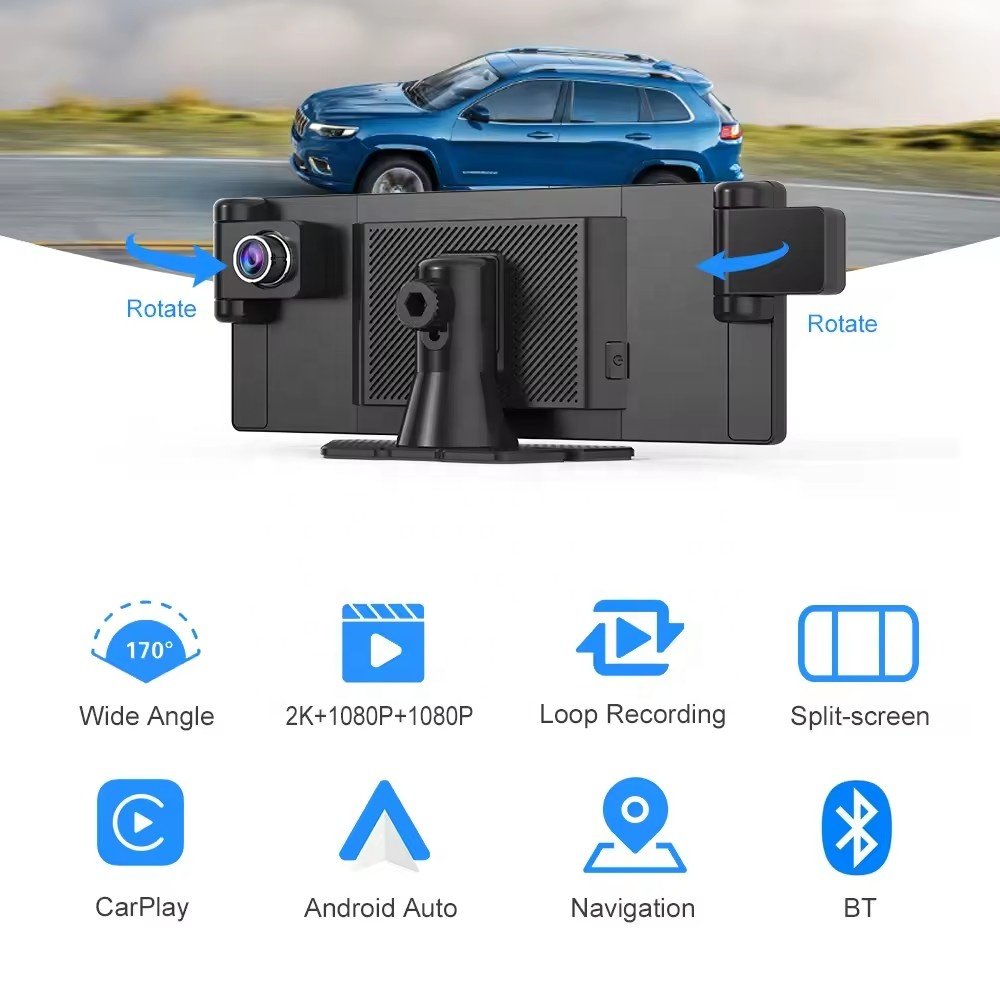 1026'' 3 CH 1080P Cameras Portable Smart Monitor Wireless Carplay Android Auto Car Radio Autoestereo DVR GPS FM