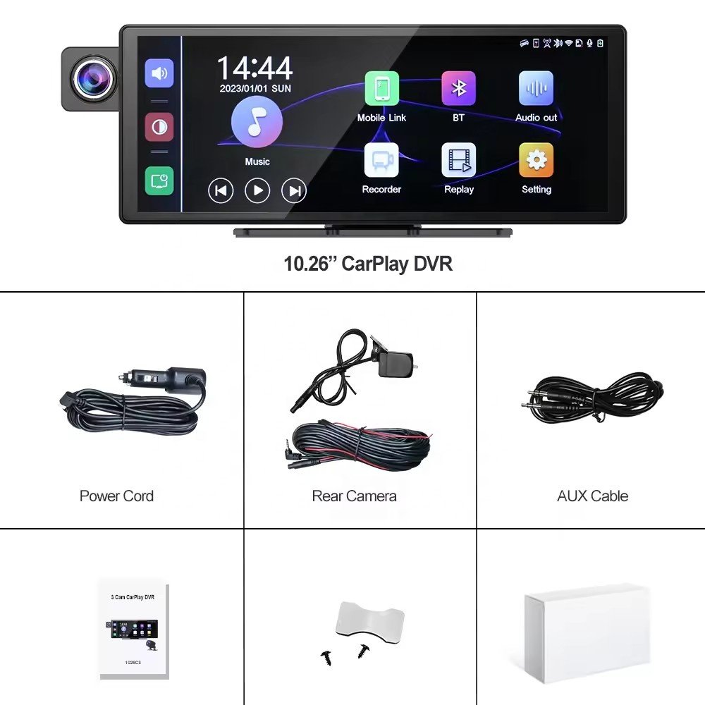1026'' 3 CH 1080P Cameras Portable Smart Monitor Wireless Carplay Android Auto Car Radio Autoestereo DVR GPS FM
