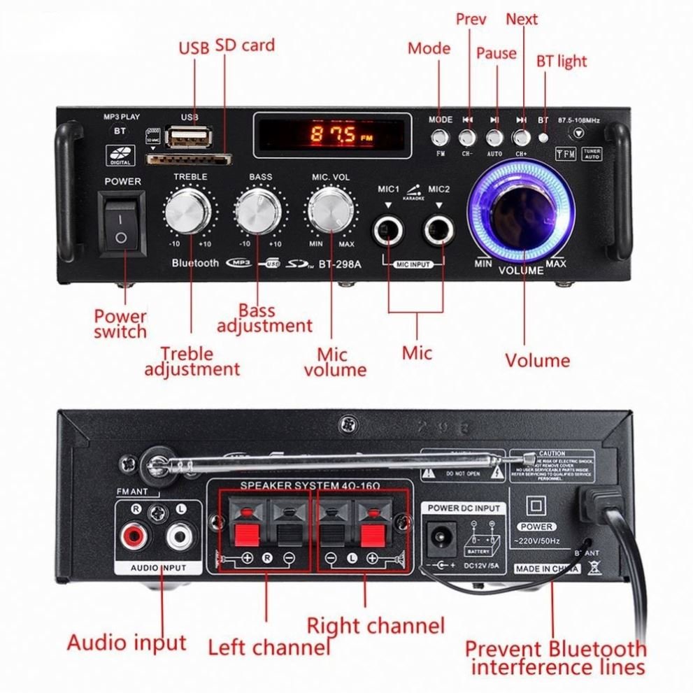 Demao Hi-Fi Stereo Audio Amplifier Sound Quality Car Audio Power Amplifier With Karaoke Amplifier