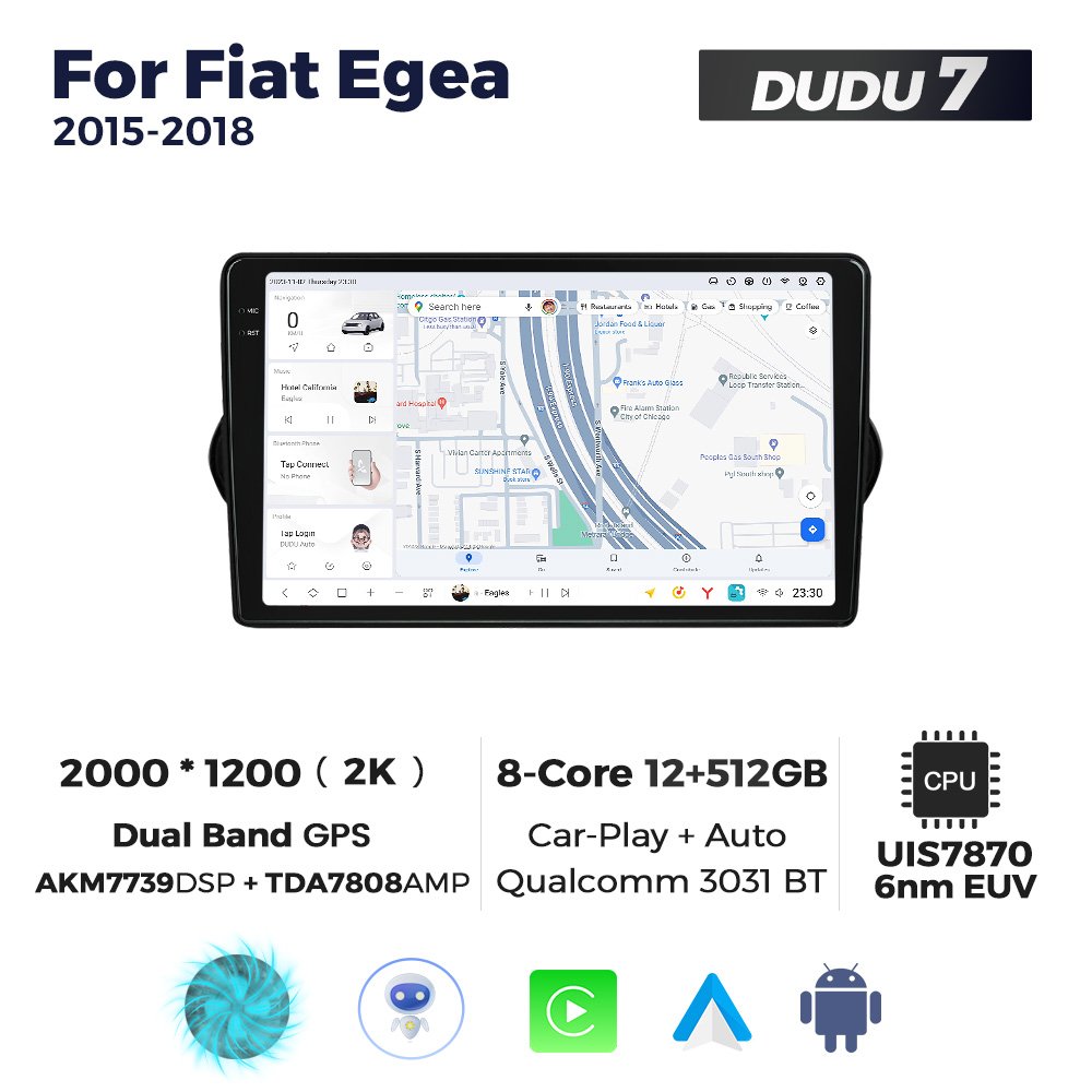 MEKEDE Android Car Stereo Car Audio Car Dvd DUDU 2K Touch Screen 12+512GB System7870 DSP7739 FORFiat Egea 2015-2018