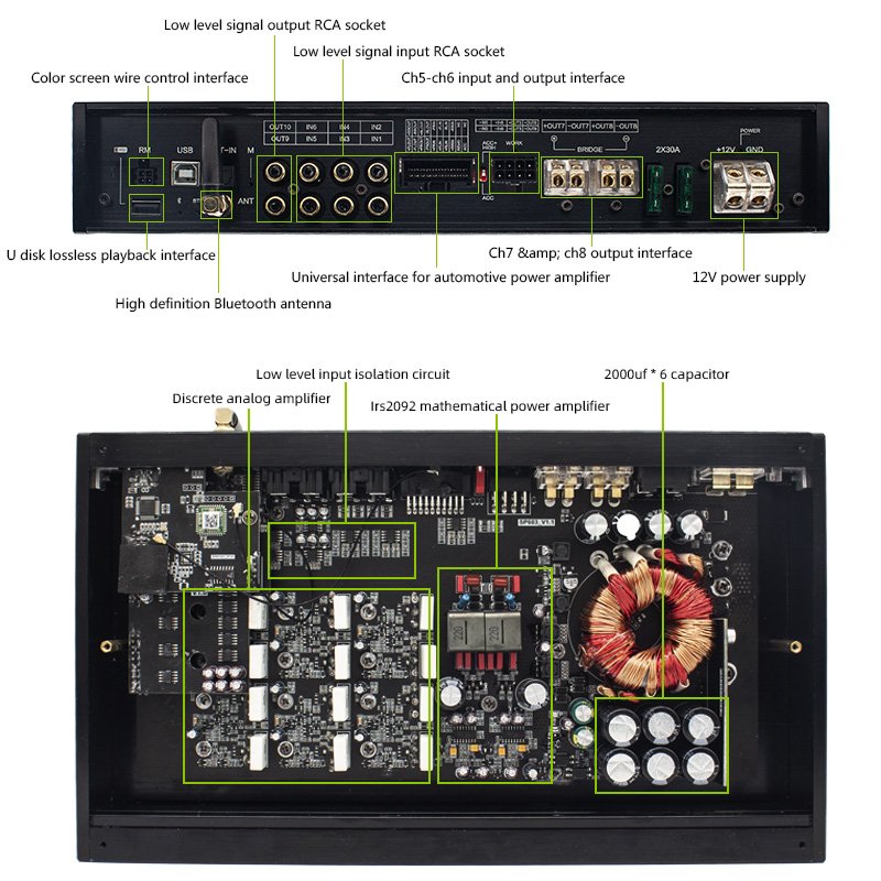 Sennuopu X12 10 Channel Dsp Processor Bluetooth Car Audio Amplifier 1000w 12 V Auto Stereo 8 Ch Automotive Amp for Car Sound