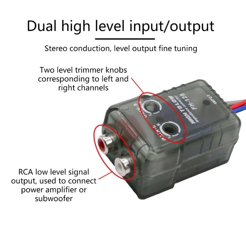 Car Stereo Speak Signal Hi-Low Converter for Auto Amp- Subwoofer Amplifier CD-Player High to Low Adapter