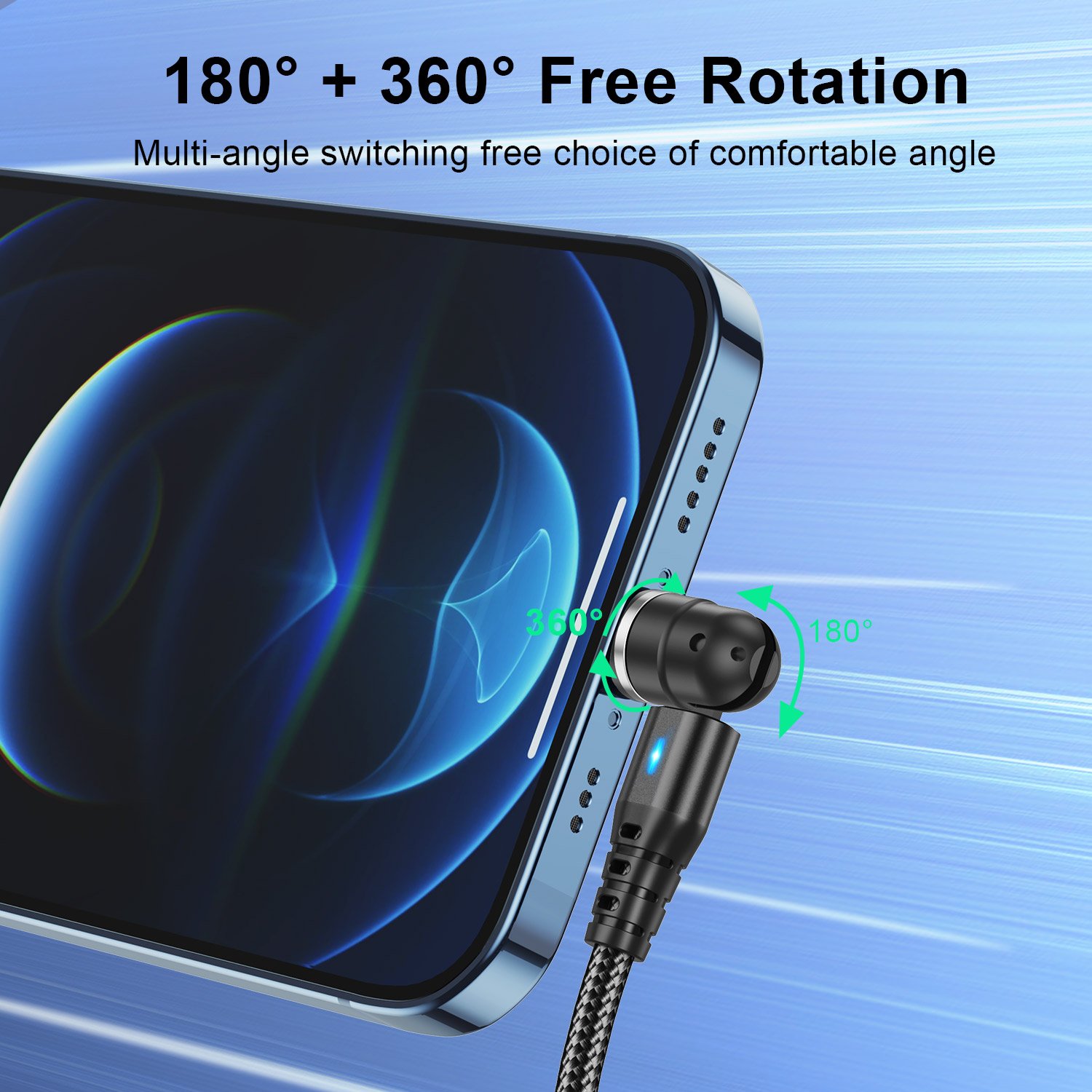 USLION 1M Magnetic 3 in 1 USB Cable 540 Rotate Type C Fast Charging Magnetic USB Cable Data Cables Micro USB Phone Accessories