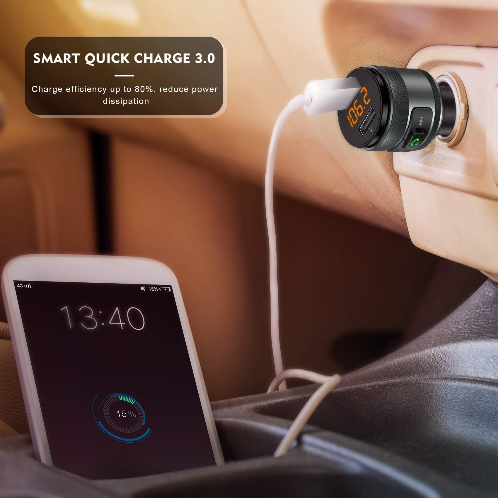 Adapter for Car Radio Kit Dual USB Charger QC3.0 Charger Car Mp3 Player Wireless Bluetooth 5.0 Car Wireless FM Transmitter