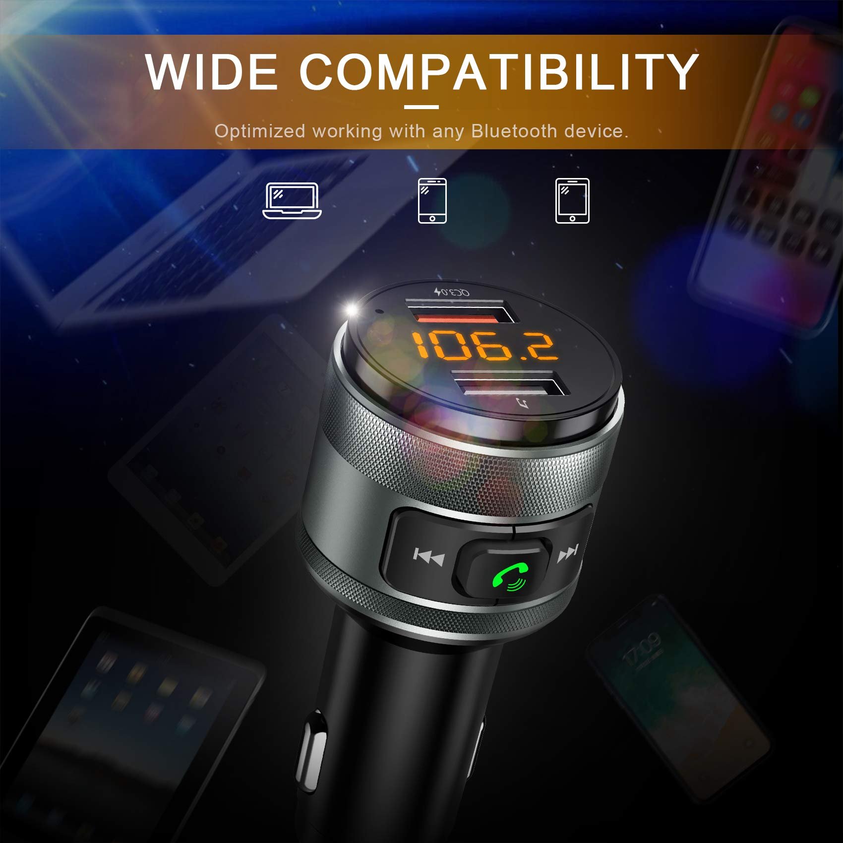 Adapter for Car Radio Kit Dual USB Charger QC3.0 Charger Car Mp3 Player Wireless Bluetooth 5.0 Car Wireless FM Transmitter