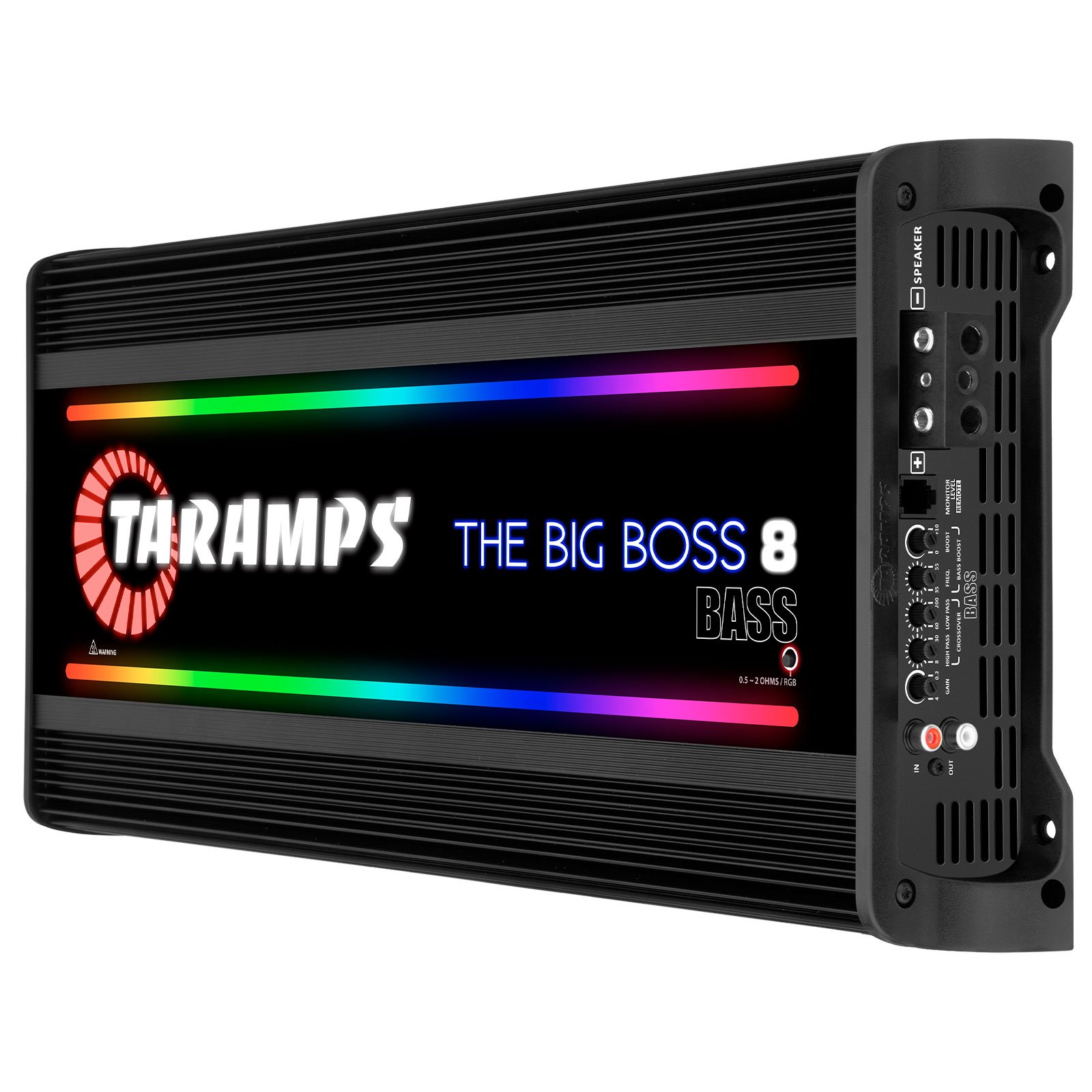 Taramps the Big Boss 8 Bass Black Color Amplifier 0.5 to 2 Ohm 8000 Watts RMS 108 RGB Effects Multi Impedance Smart 8k Car Audio