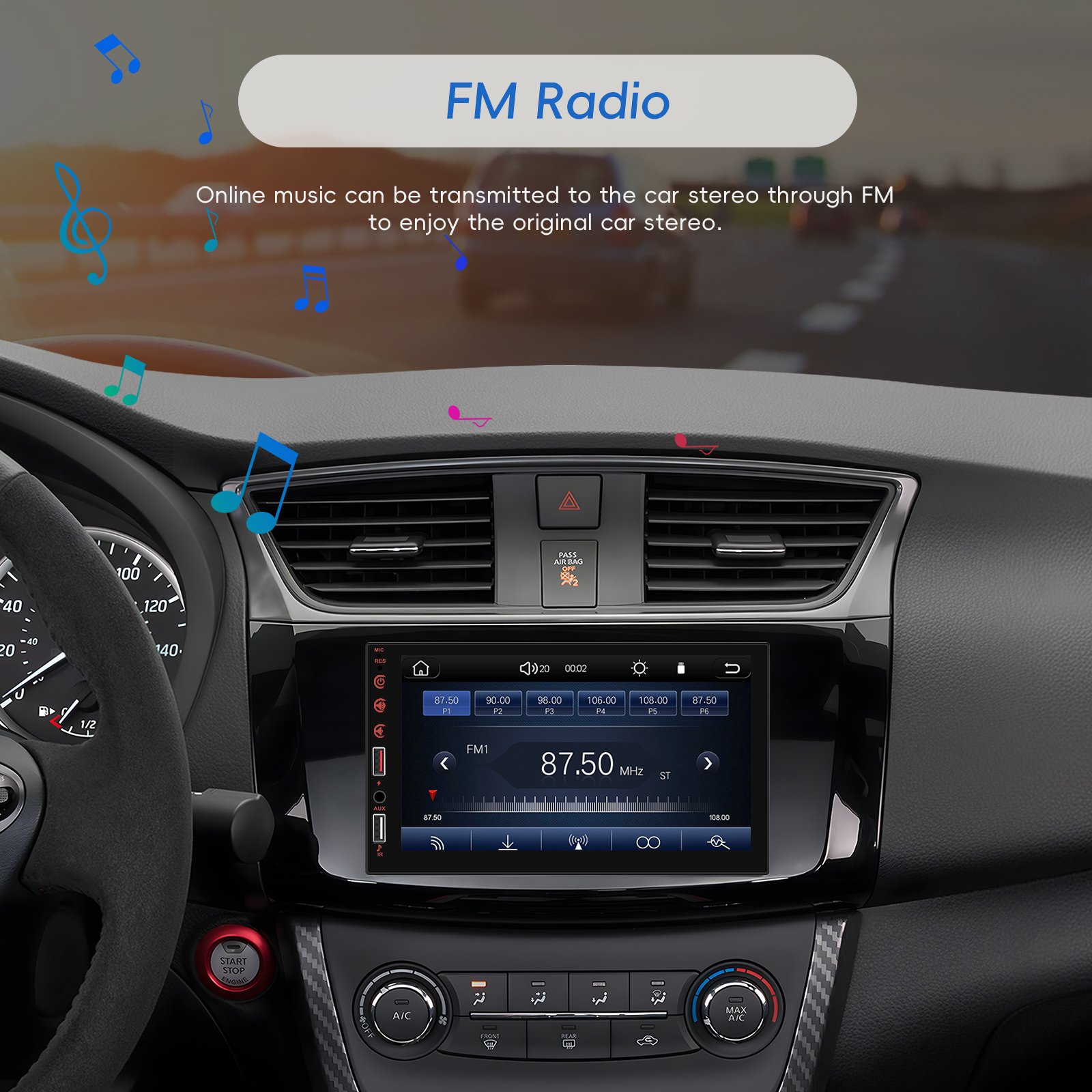 Podofo 7'' Double Din Car Mp5 Player Wireless Carplay Android Auto Youtube Double USB Car Radio Support OEM/ODM Dropshipping