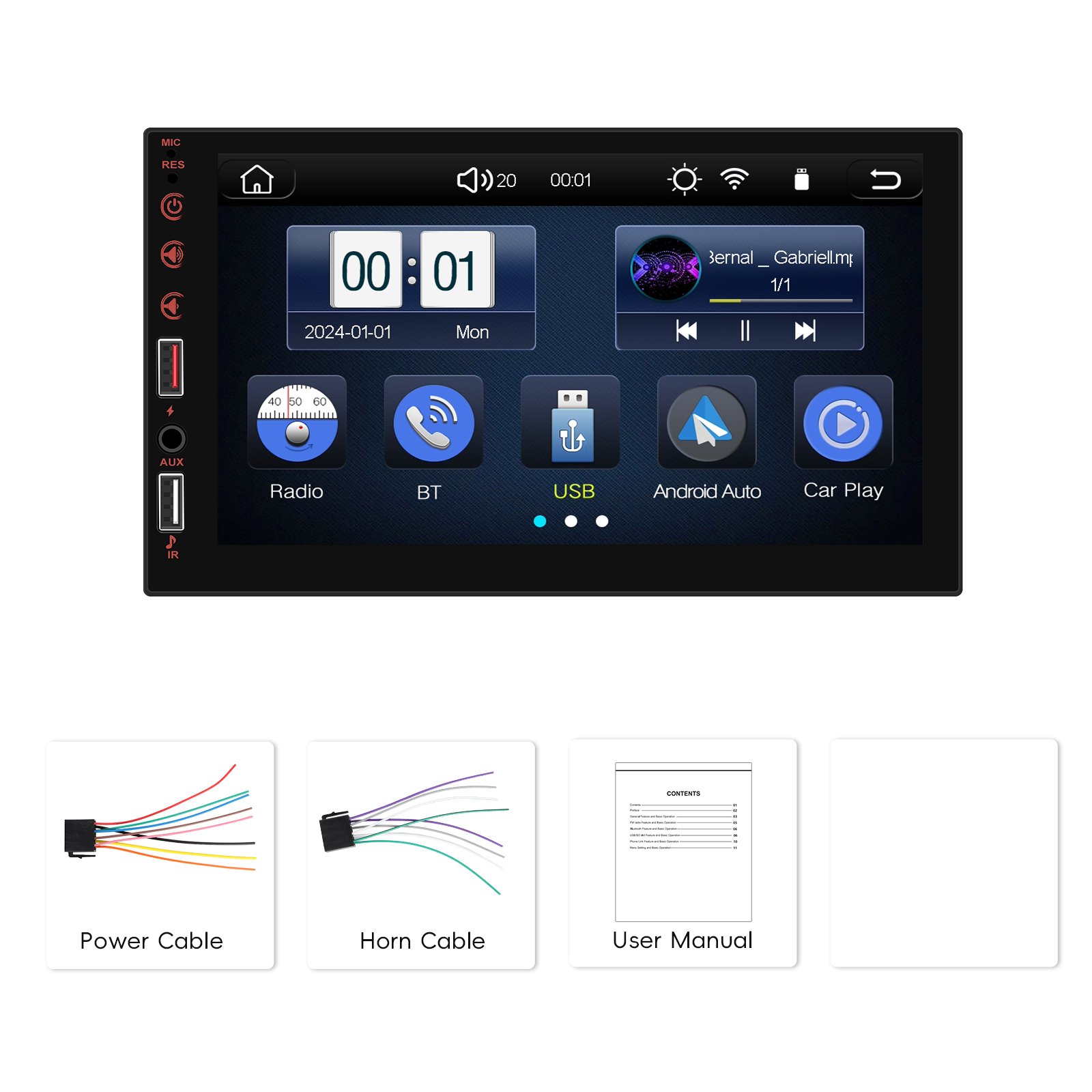 Podofo 7'' Double Din Car Mp5 Player Wireless Carplay Android Auto Youtube Double USB Car Radio Support OEM/ODM Dropshipping