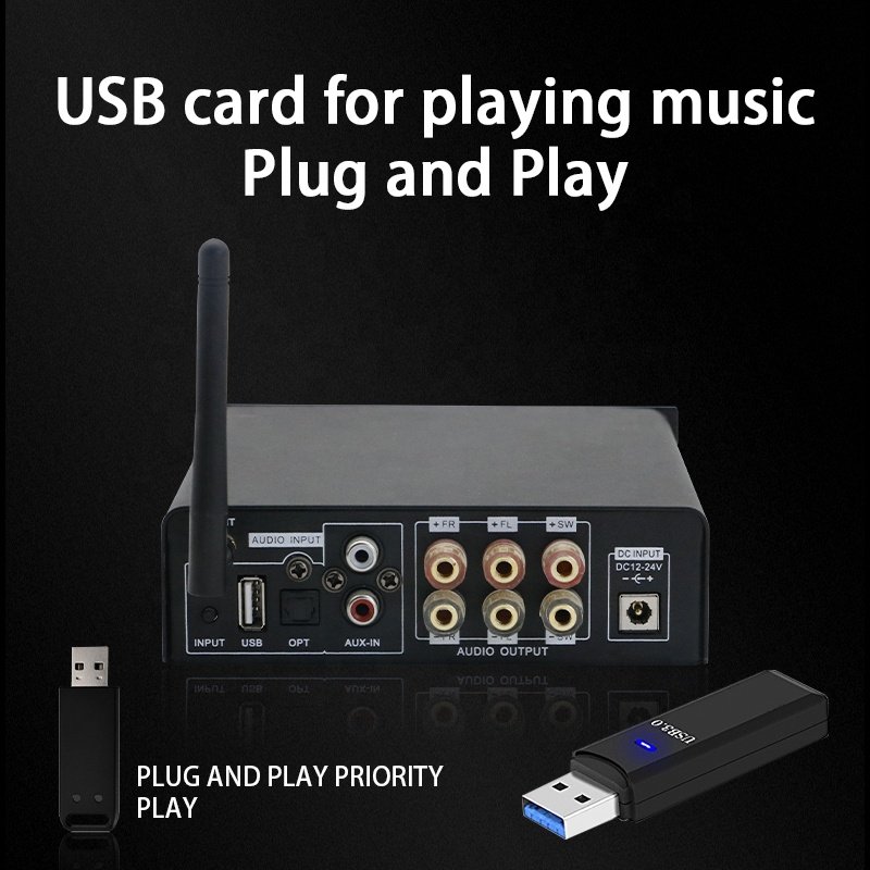 LDZS BT 5.0 HIFI Power Amplifier 100Wx2 Channel 2.1 Home Car Digital Audio AMP USB U-disK TF Music Player
