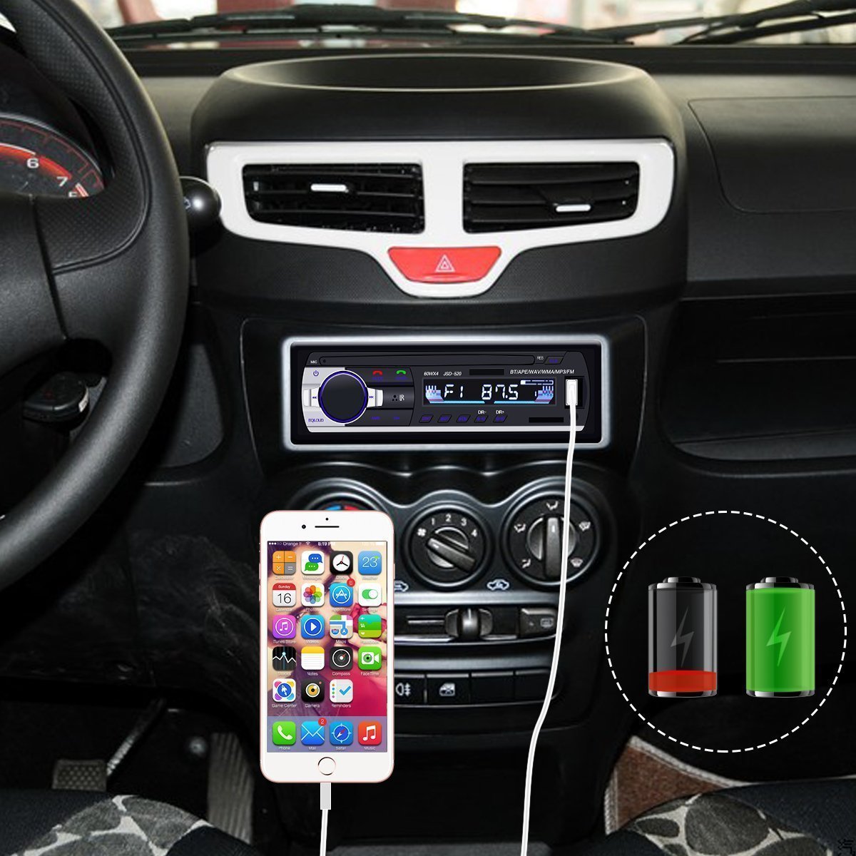1Single Din SD Car MP3 Player JSD-520 Car Stereo Radio FM Aux Input Receiver USB With BT Audio