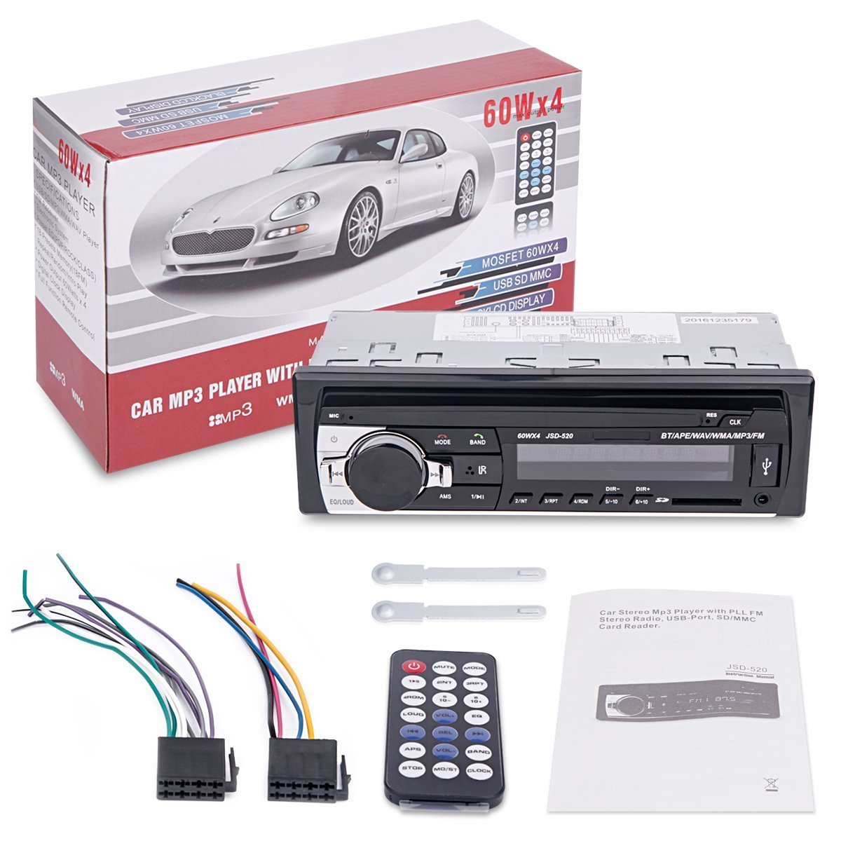 1Single Din SD Car MP3 Player JSD-520 Car Stereo Radio FM Aux Input Receiver USB With BT Audio