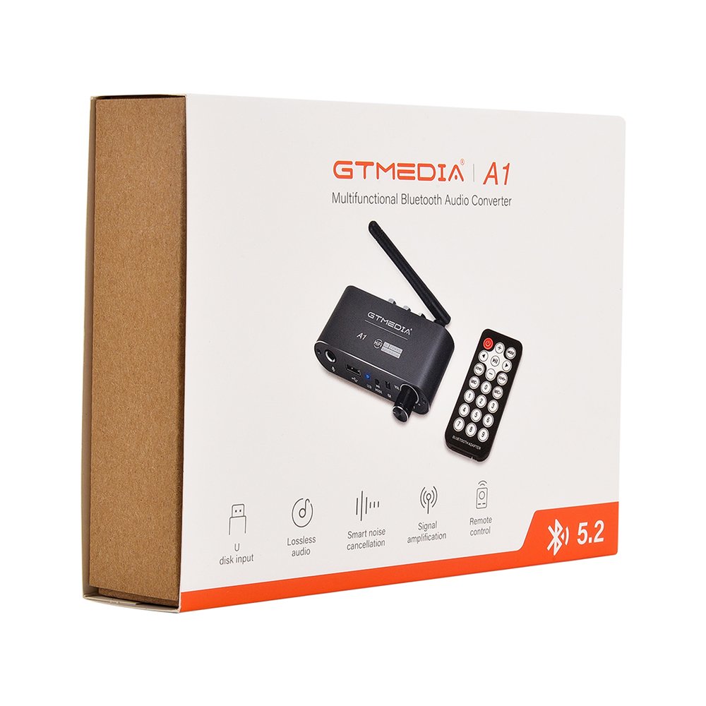 GTMEDIA A1 Wireless DAC Converter Bluetooth 5.2 Chip Receiver Audio Coaxial to R/L 3.5mm Aux Adapter