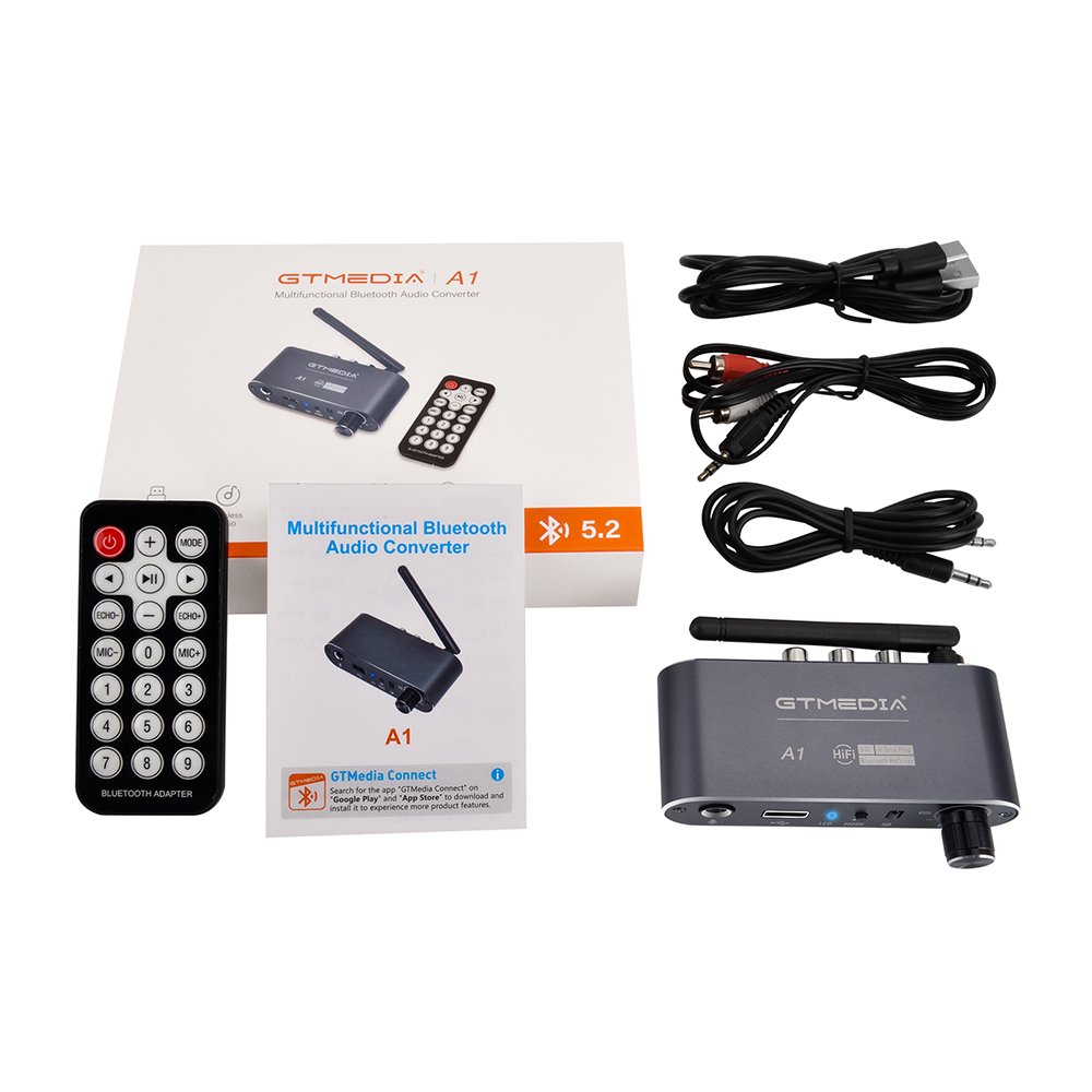 GTMEDIA A1 Wireless DAC Converter Bluetooth 5.2 Chip Receiver Audio Coaxial to R/L 3.5mm Aux Adapter