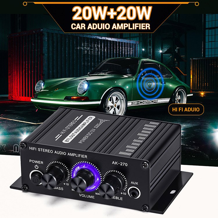 12V Mini AUX Blue-tooth HiFi 2 Channel 20w+20w Bass Dj Amp Power Class d Subwoofer Home Audio Car Amplifier