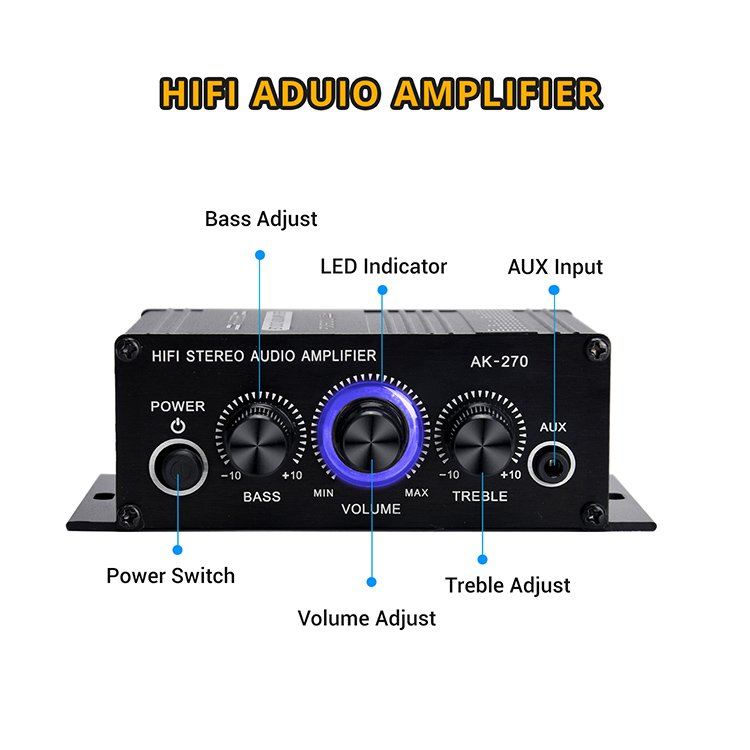 12V Mini AUX Blue-tooth HiFi 2 Channel 20w+20w Bass Dj Amp Power Class d Subwoofer Home Audio Car Amplifier