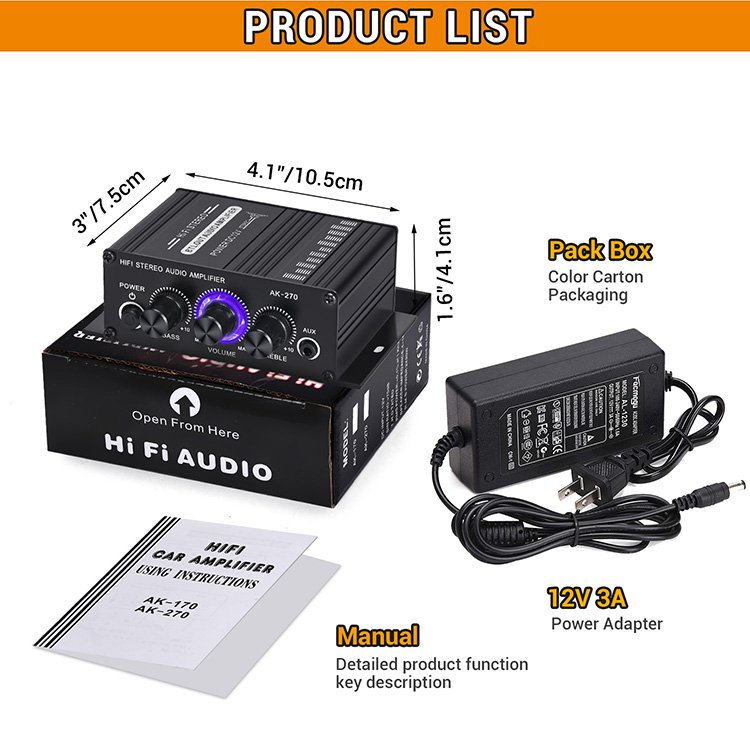 12V Mini AUX Blue-tooth HiFi 2 Channel 20w+20w Bass Dj Amp Power Class d Subwoofer Home Audio Car Amplifier