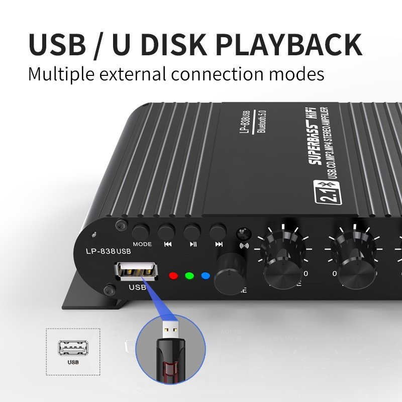 LP-838 Car Power Audio Amplifier Heavy Bass 2.1 Channel Receivers & Amplifiers 12V