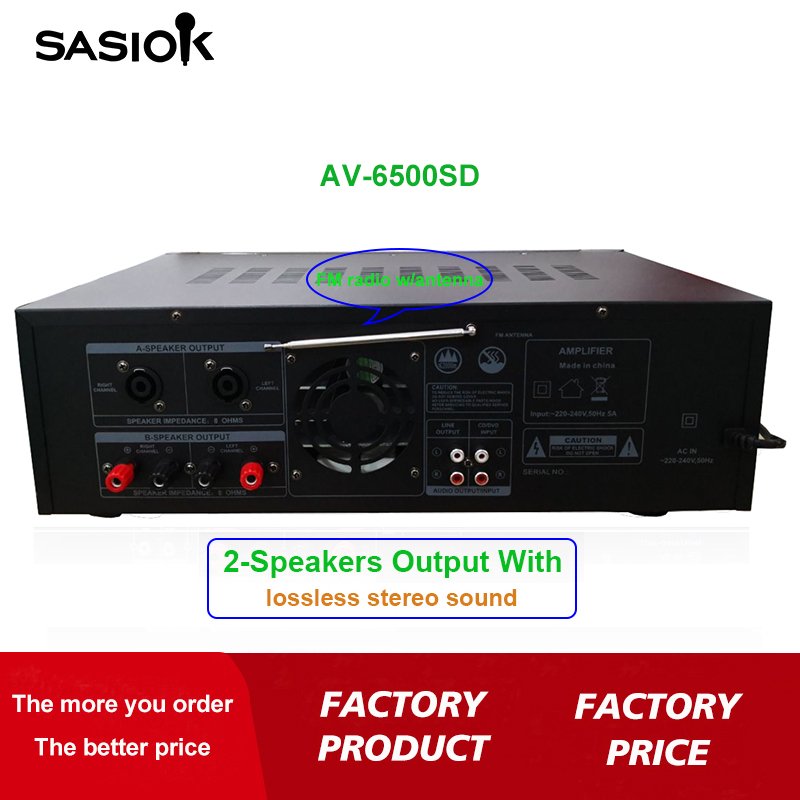 AV-6500SD BT/USB/SD/MMC/AUX/MP3/CD/DVD Audio Input Mic Echo/delay Digital Karaoke Amplifier Speaker Professional FM Radio/LED.