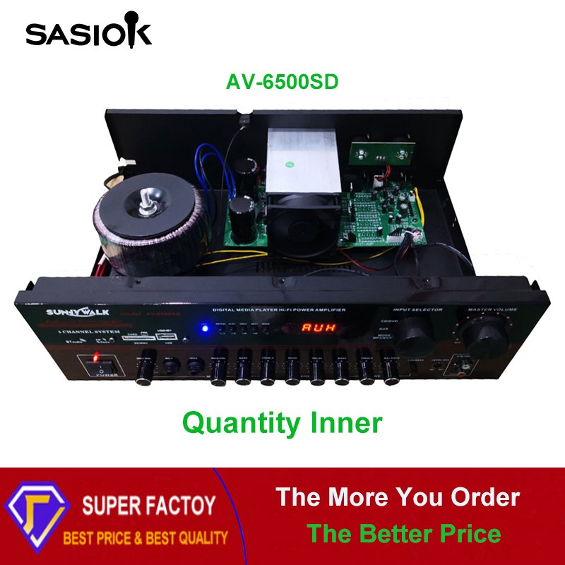 AV-6500SD BT/USB/SD/MMC/AUX/MP3/CD/DVD Audio Input Mic Echo/delay Digital Karaoke Amplifier Speaker Professional FM Radio/LED.