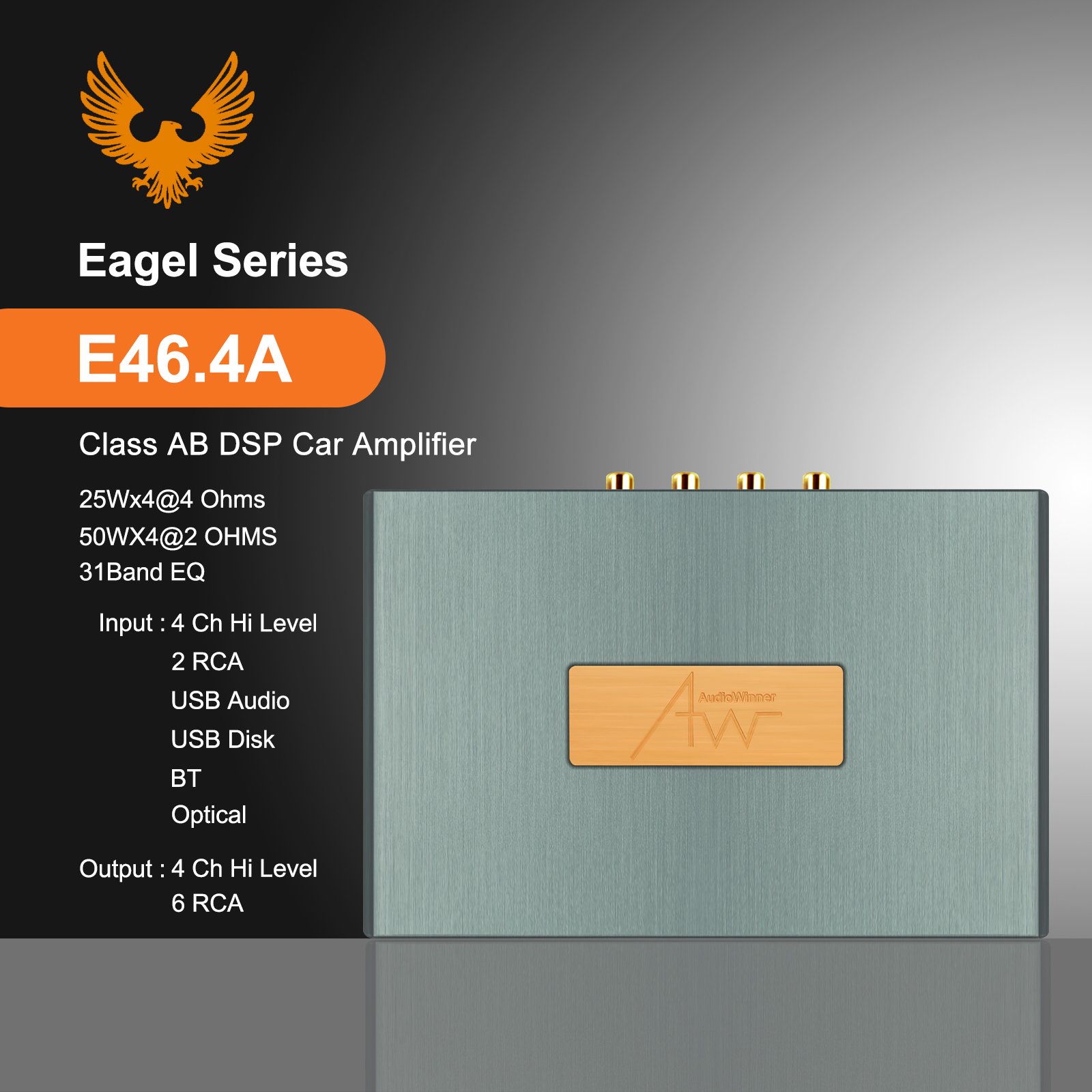 AudioWinner E46.4A Factory Directly Car Amplifier DSP Processor 4 Channel Powered Amplifier with Digital Signal Processor
