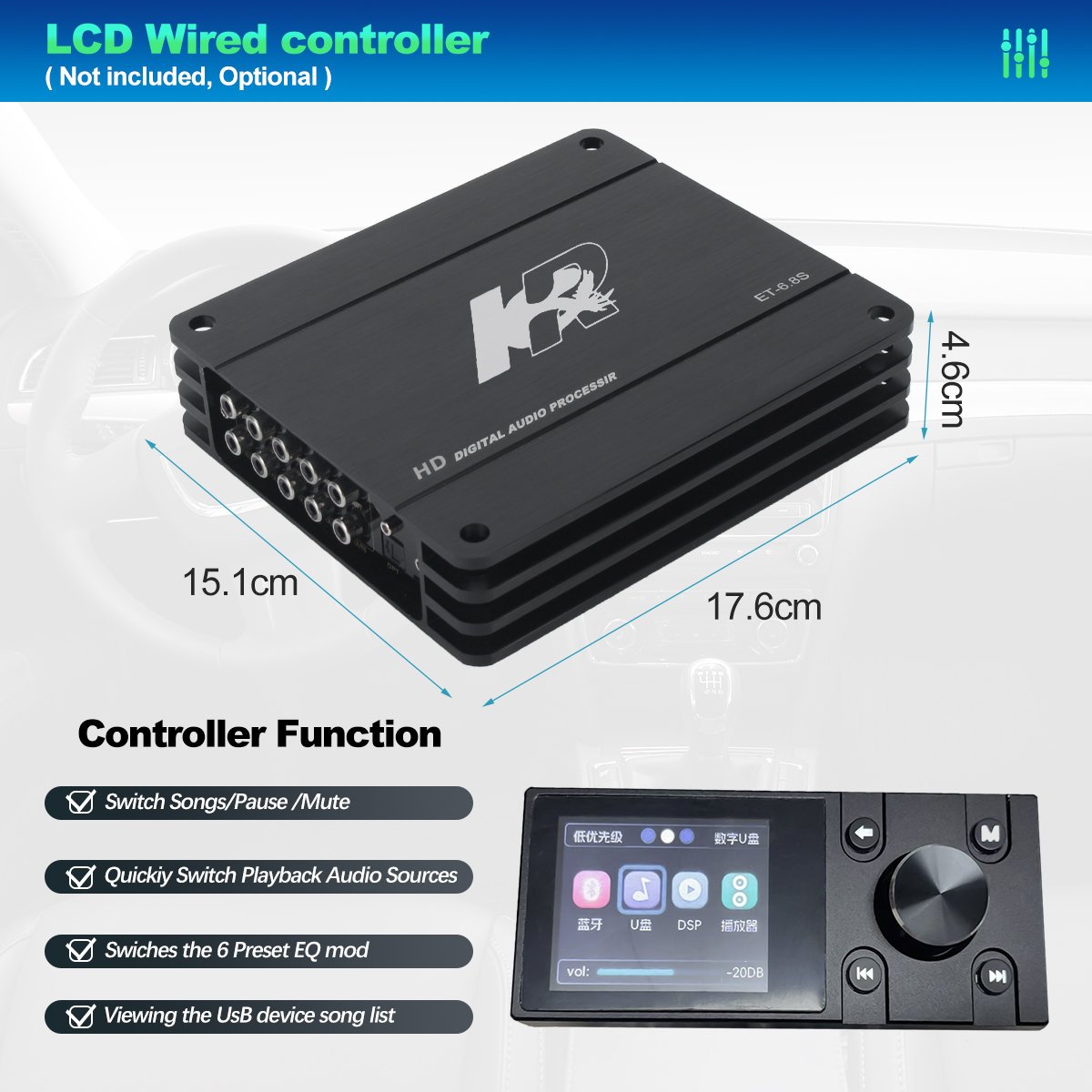 Zeming NK-6.8S 4 Channel Car Sound Power Amp Digital Processor Class AB Amplifiers Car Dsp Amplifier