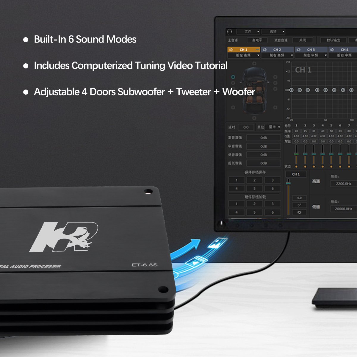 Zeming NK-6.8S 4 Channel Car Sound Power Amp Digital Processor Class AB Amplifiers Car Dsp Amplifier