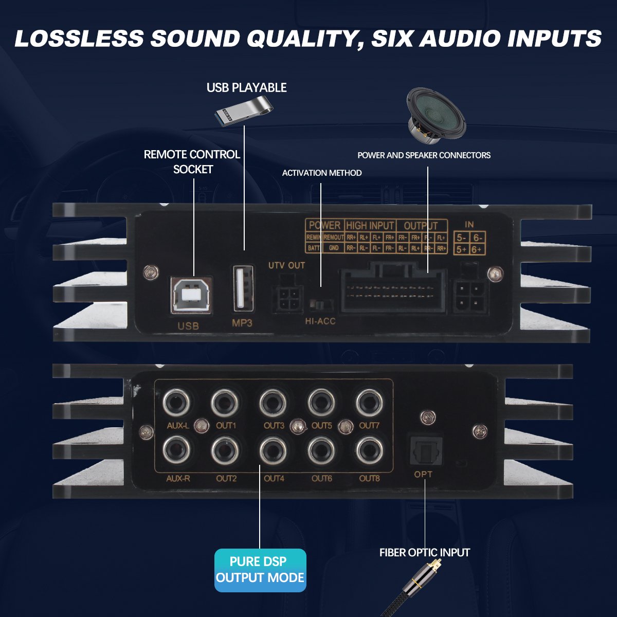 Zeming NK-6.8S 4 Channel Car Sound Power Amp Digital Processor Class AB Amplifiers Car Dsp Amplifier