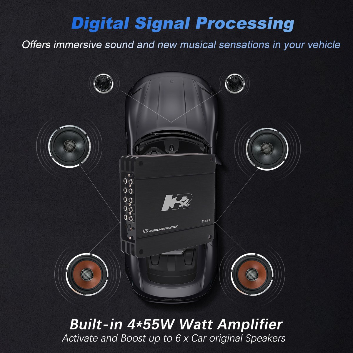 Zeming NK-6.8S 4 Channel Car Sound Power Amp Digital Processor Class AB Amplifiers Car Dsp Amplifier